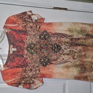 Dressbarn Orange And Tan Burnout Tee Large